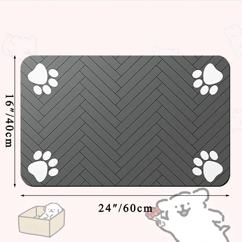 Premium Absorbent Pet Feeding Mat - Waterproof Rubber Backing for Dogs and Cats (20"x12", Striped Dark Gray)