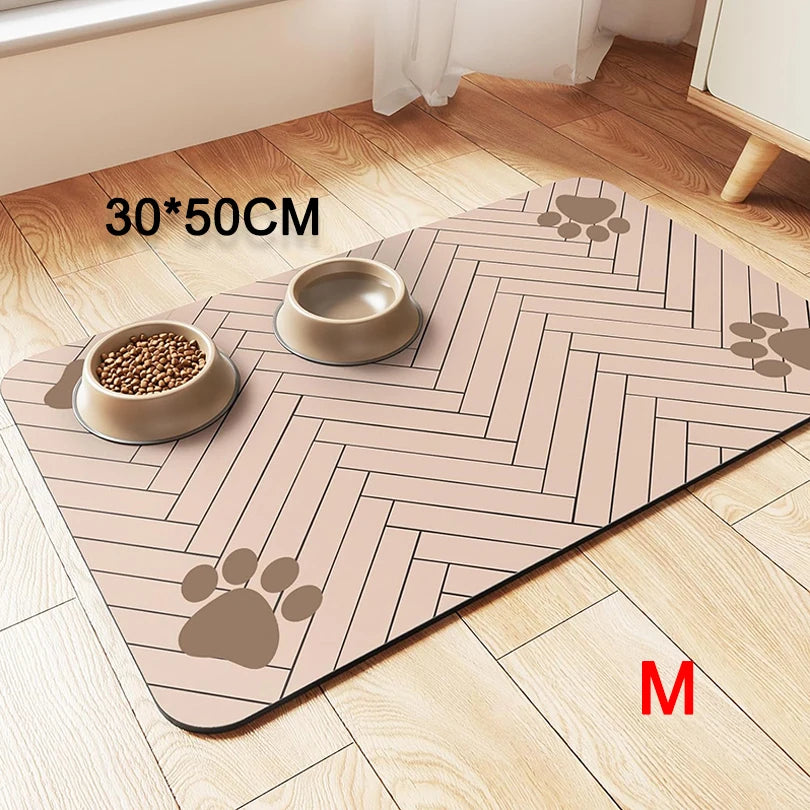 Premium Absorbent Pet Feeding Mat - Waterproof Rubber Backing for Dogs and Cats (20"x12", Striped Dark Gray)